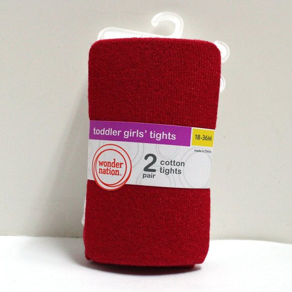 NWT 2 Pair 18-36M Wonder Nation Toddler Girls' Tights - 1 White 1 Red Sparkly - Picture 1 of 10